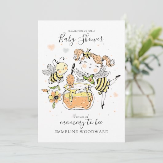 Watercolor Mommy To Bee Baby Shower Einladung (Stehend Vorderseite)
