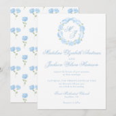 Watercolor Monogram Blue Hydrangea Wreath Wedding Einladung (Vorne/Hinten)