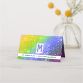 🌈 Watercolor Monogram CELEBRATE Rainbow Platzkarte (Rückseite)