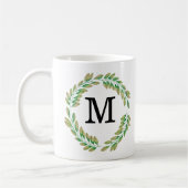 Watercolor Monogram Gold Green Blätter Wreath Kaffeetasse (Links)