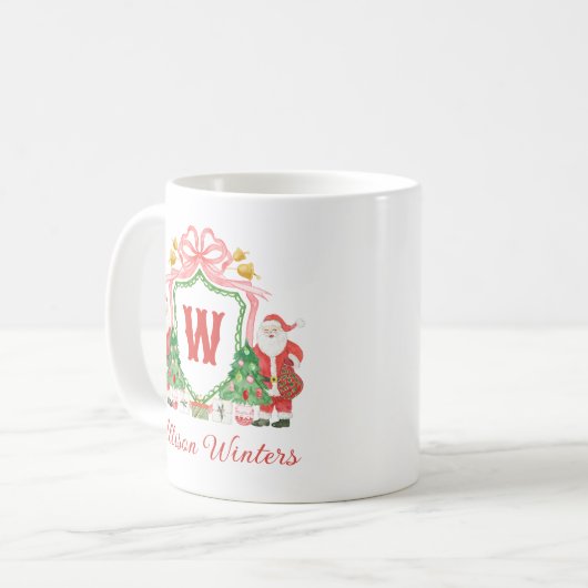 Watercolor Monogram Initial Santa Crest Kaffeetasse (Vorderseite Links)