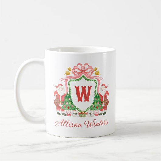 Watercolor Monogram Initial Santa Crest Kaffeetasse (Links)