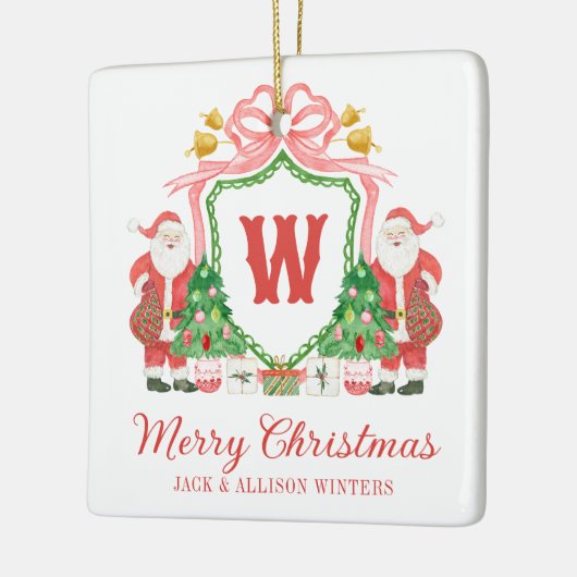 Watercolor Monogram Initial Santa Crest Keramikornament (Links)