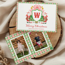 Watercolor Monogram Initial Santa Crest Photo Feiertagskarte