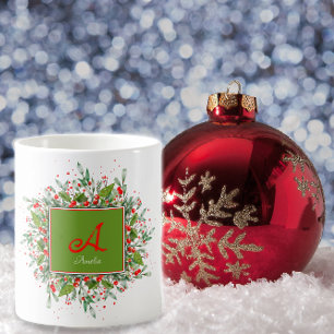 Watercolor monogram Red Christmas Coffee Mug Kaffeetasse