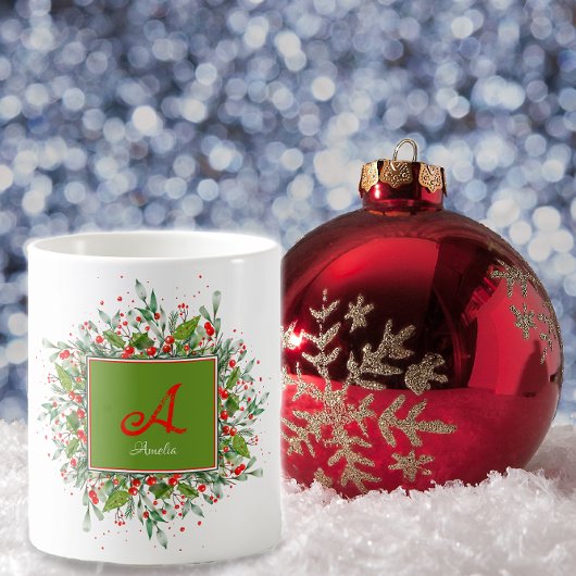 Watercolor monogram Red Christmas Coffee Mug Kaffeetasse
