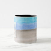#Watercolor #Monogram #Sea & Sand Blue and Tan Zweifarbige Tasse (Mittel)
