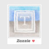 #Watercolor #Monogram Sea & Sand Blue & Tan Aufkleber (Blatt)