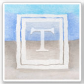 #Watercolor #Monogram Sea & Sand Blue & Tan Aufkleber (Vorderseite)