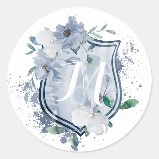 Watercolor Monogram Wappen Wedding Sticker (Vorderseite)