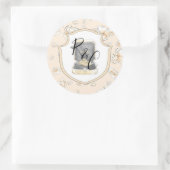 Watercolor Monogram Wedding Rings Magnolia Runder Aufkleber (Tasche)