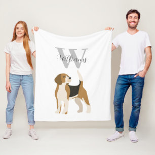 Watercolor-Monogramm-Name Beagle-Hund Fleecedecke