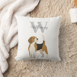 Watercolor-Monogramm-Name Beagle-Hund  Kissen