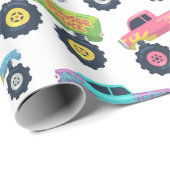 Watercolor Monster Car Trucks kids Geschenkpapier (Rolleneckpunkt)