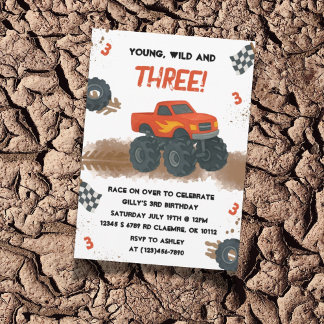 Watercolor Monster Truck 3. Geburtstagsfeier Einla Einladung