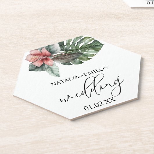 Watercolor Monstera Leaf Floral Wedding Untersetzer (angewinkelt)