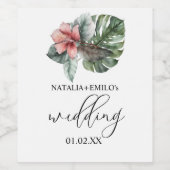 Watercolor Monstera Leaf Floral Wedding Weinetikett (Einzelnes Label)