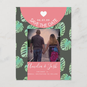 Watercolor-Monstera Pink Save-the-Date-Postkarte Postkarte