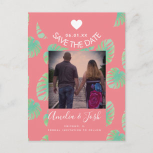 Watercolor-Monstera-Rosa-Save-the-Date-Postkarte Postkarte