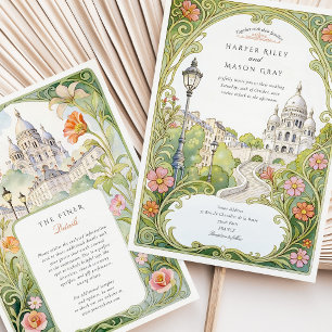 Watercolor Montmartre Paris Wedding Einladung