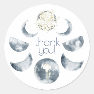 Watercolor Moon Phase Floral Bouquet vielen Dank! Runder Aufkleber