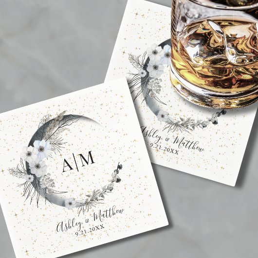 Watercolor Moon Stars Celestial Wedding Serviette