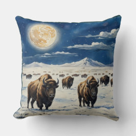 Watercolor Moonlit Bison Kissen