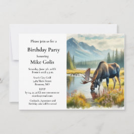 Watercolor Moose Birthday Party Einladung