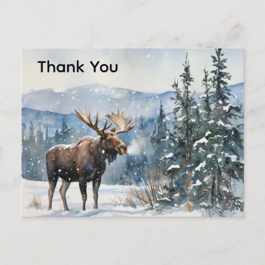 Watercolor Moose in Snow Thank You Postkarte (Vorderseite)