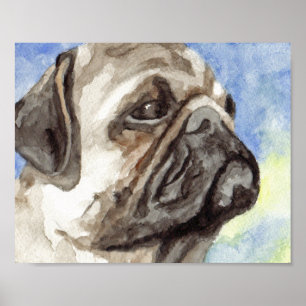 Watercolor-Mops-Kunst-Druck Poster