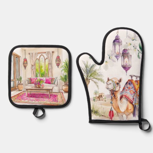 Watercolor Moroccan Kitchen Artistry Ofenhandschuh & Topflappen-Set (Vorderseite)