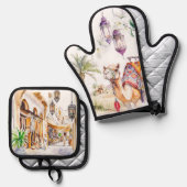 Watercolor Moroccan Kitchen Artistry Ofenhandschuh & Topflappen-Set (Vorderseite/Rückseite)