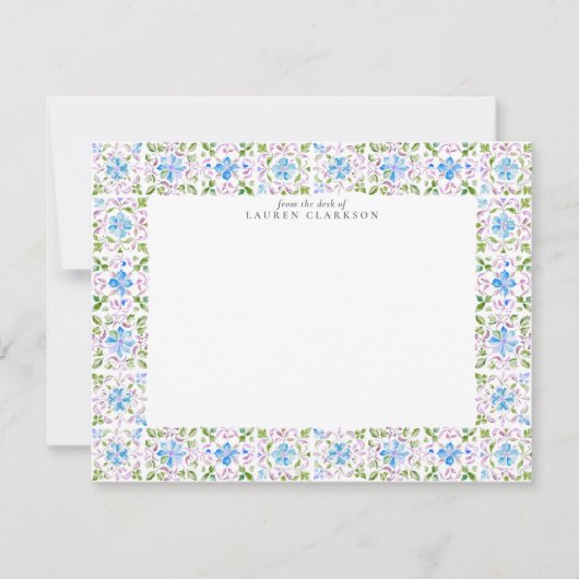 Watercolor Moroccan Tiles Stationery Note Card Einladung (Vorderseite)
