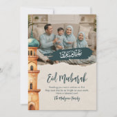 Watercolor Mosque Illustration Family Photo Eid  Feiertagskarte (Vorderseite)