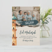 Watercolor Mosque Illustration Family Photo Eid  Feiertagskarte (Stehend Vorderseite)