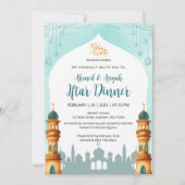 Watercolor Mosque Mint Teal & Gold Ramadan Iftar Einladung (Vorderseite)