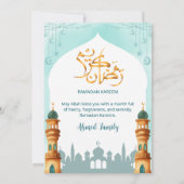 Watercolor Mosque Mint Teal & Gold Ramadan Iftar Einladung (Rückseite)