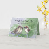 Watercolor Mother Sparrow Feeding Chicks Karte (Gelbe Blume)