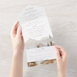 Watercolor Mountain Alles-in-Einem Hochzeitseinlad All In One Einladung