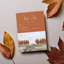 Watercolor Mountain Fall Herbst Bäume Leaf Hochzei