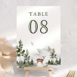 Watercolor Mountain Forest Deer Wedding Tischnummer