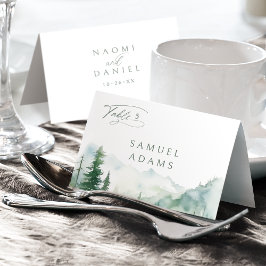 Watercolor Mountain Forest Foldable Place Card Tischnummer