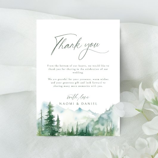 Watercolor Mountain Forest Rustic Wedding Dankeskarte