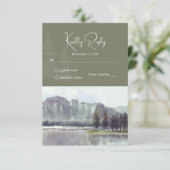 Watercolor Mountain Forest Trees Lake Wedding RSVP Karte (Stehend Vorderseite)