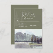 Watercolor Mountain Forest Trees Lake Wedding RSVP Karte (Vorne/Hinten)