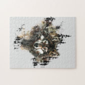 Watercolor Mountain Grauer Wolf Kopf Tier Puzzle (Horizontal)