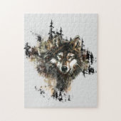 Watercolor Mountain Grauer Wolf Kopf Tier Puzzle (Vertikal)