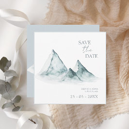 Watercolor Mountain Green Winter Wedge Save The Date