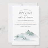Watercolor Mountain Greenery Winter Wedding Einladung (Vorderseite)