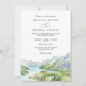 Watercolor Mountain Rustic Lakes QR Code Wedding Einladung (Vorderseite)